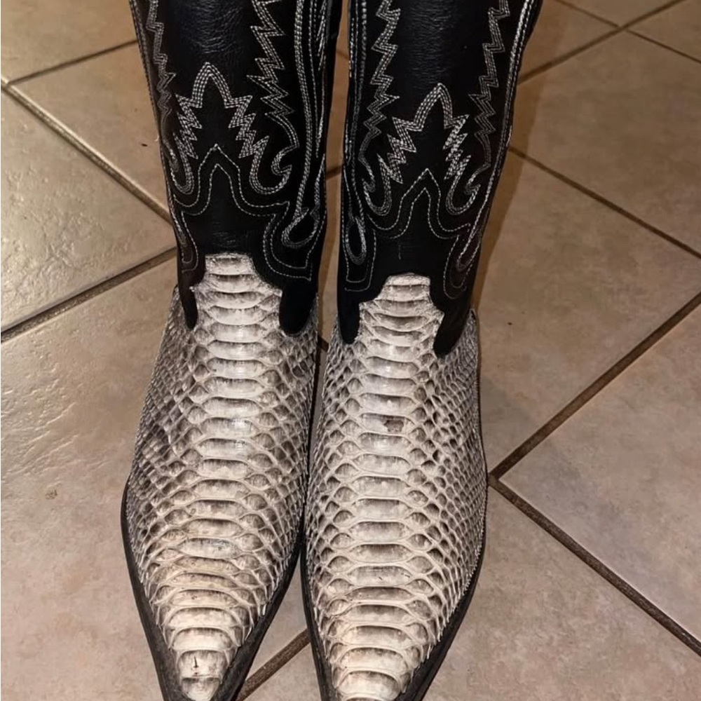 Black and White Python Cowboy Boots